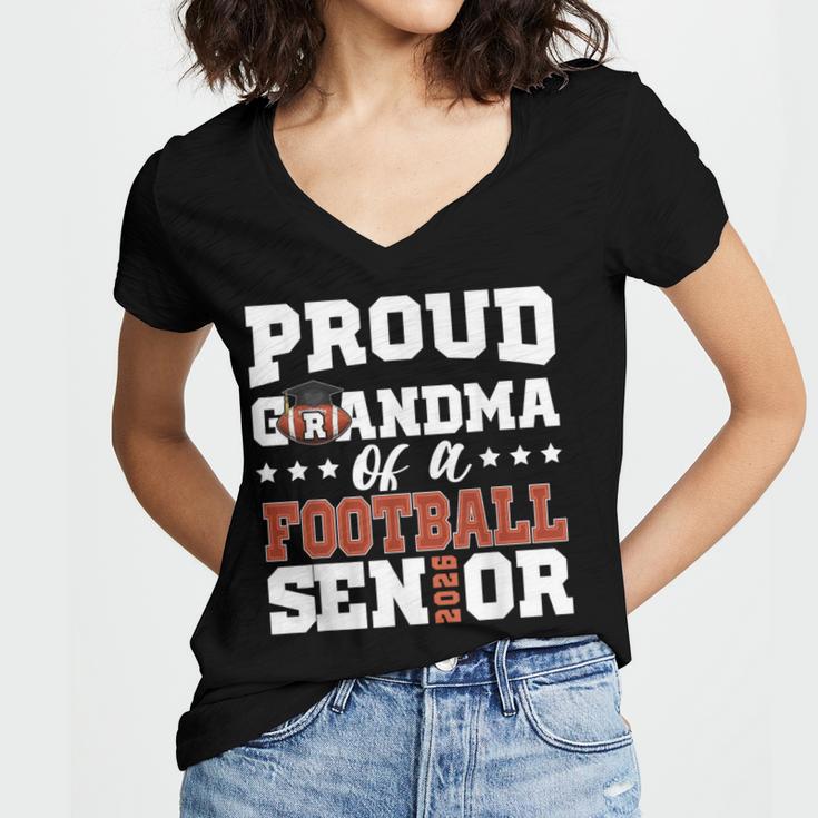 Proud Grandma Of a Football Senior 2026 Graduation Women's Jersey Short Sleeve Deep V-Neck Tshirt