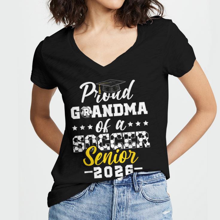 Proud Grandma Of a Soccer Senior 2026 Graduation Gifts Women's Jersey Short Sleeve Deep V-Neck Tshirt