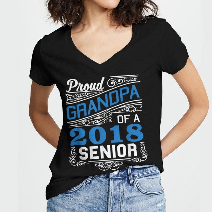 Proud Grandpa Of 2018 Senior T-Shirt Student Graduation Women's Jersey Short Sleeve Deep V-Neck Tshirt