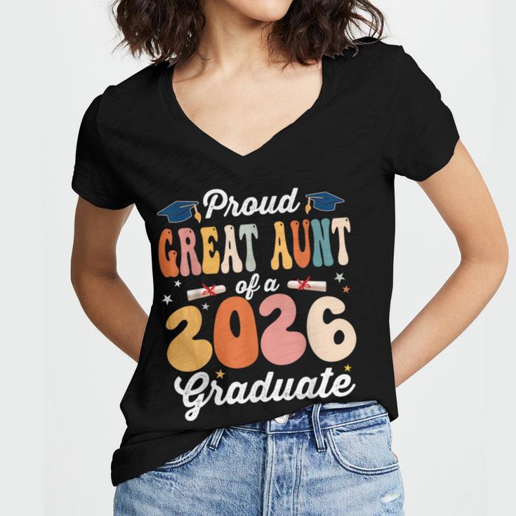 Proud Great Aunt Of a Class Of 2026 Graduate Graduation Women's Jersey Short Sleeve Deep V-Neck Tshirt