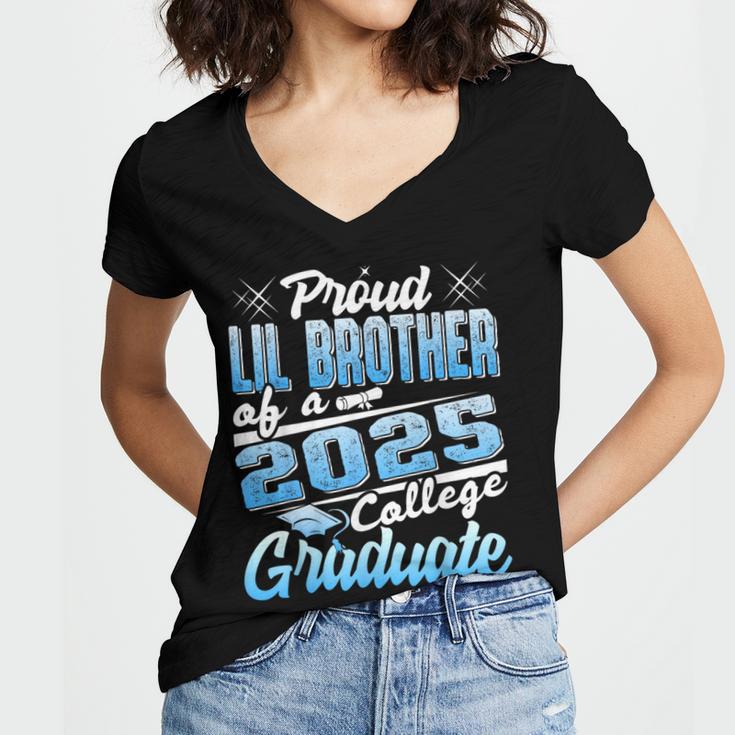 Proud Lil Brother Of 2025 Graduate College Shirt Graduation Women's Jersey Short Sleeve Deep V-Neck Tshirt