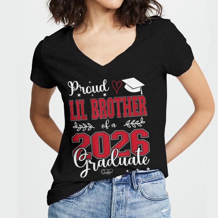 Proud Lil Brother Of a Class Of 2026 Graduate For Graduation Women's Jersey Short Sleeve Deep V-Neck Tshirt