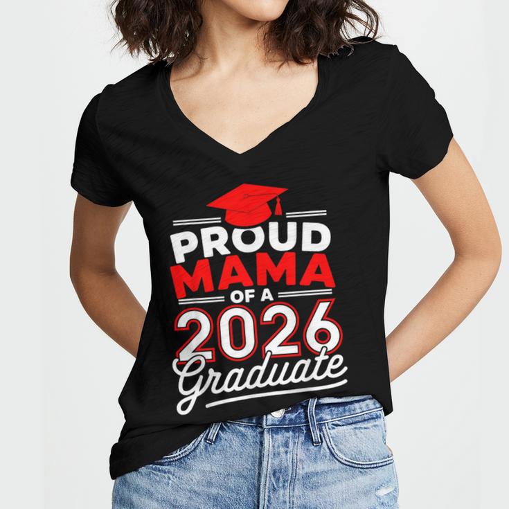 Proud Mama Of A 2026 Graduate Class Of 2026 Mom Graduation Women's Jersey Short Sleeve Deep V-Neck Tshirt