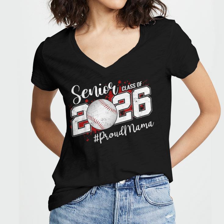 Proud Mama Of A 2026 Senior Baseball Graduation Mom Women's Jersey Short Sleeve Deep V-Neck Tshirt