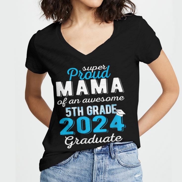 Proud Mama Of 5th Grade Graduate 2024 Elementary Graduation Women's Jersey Short Sleeve Deep V-Neck Tshirt