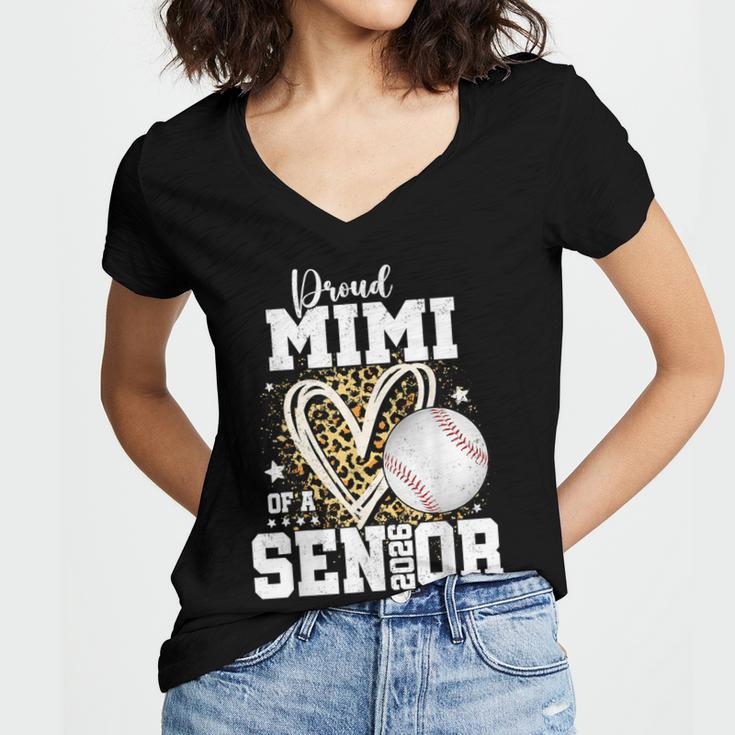 Proud Mimi Of A 2026 Senior Baseball Graduation Leopard Women's Jersey Short Sleeve Deep V-Neck Tshirt