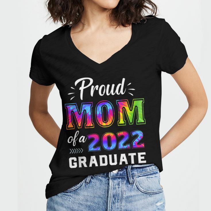 Proud Mom Of a 2022 Graduate Matching Tie Dye Graduation Women's Jersey Short Sleeve Deep V-Neck Tshirt