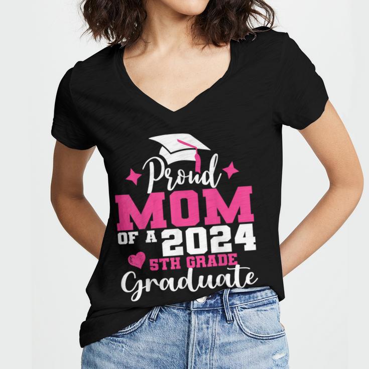 Proud Mom Of 2024 5th Grade Graduate Mother Graduation Women's Jersey Short Sleeve Deep V-Neck Tshirt