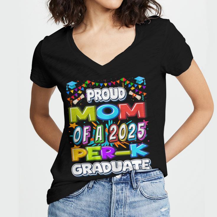 Proud MOM Of a 2025 PRE-K Graduate -Graduation Women's Jersey Short Sleeve Deep V-Neck Tshirt