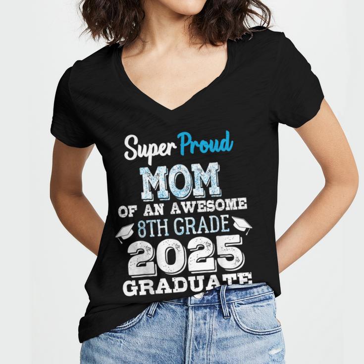 Proud MOM Of A 8th Grade Graduate 2025 Elementary Graduation Women's Jersey Short Sleeve Deep V-Neck Tshirt
