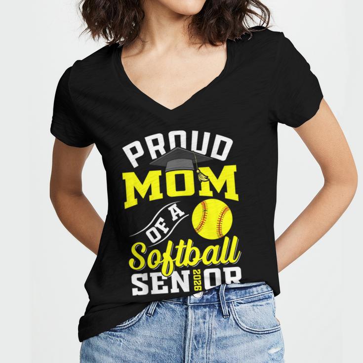 Proud Mom Of a Softball Senior Class Of 2026 Graduation Women's Jersey Short Sleeve Deep V-Neck Tshirt