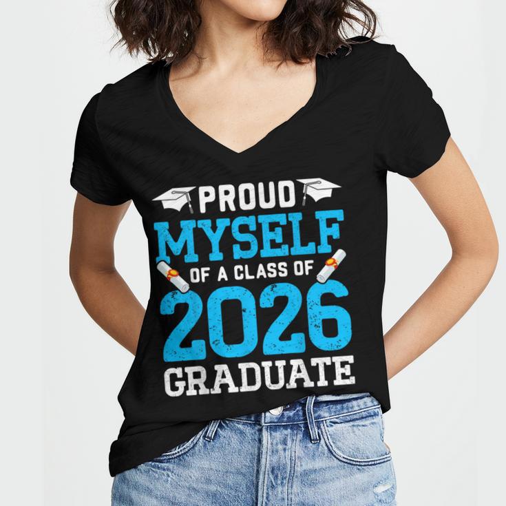 Proud Myself Of A Class Of 2026 Graduate Senior Graduation Women's Jersey Short Sleeve Deep V-Neck Tshirt