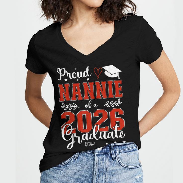 Proud Nannie Of A Class Of 2026 Graduate Senior Graduation Women's Jersey Short Sleeve Deep V-Neck Tshirt