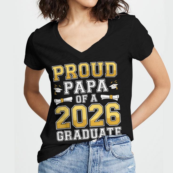 Proud Papa Of A 2026 Graduate Shirt Class Of 2026 Graduation Women's Jersey Short Sleeve Deep V-Neck Tshirt