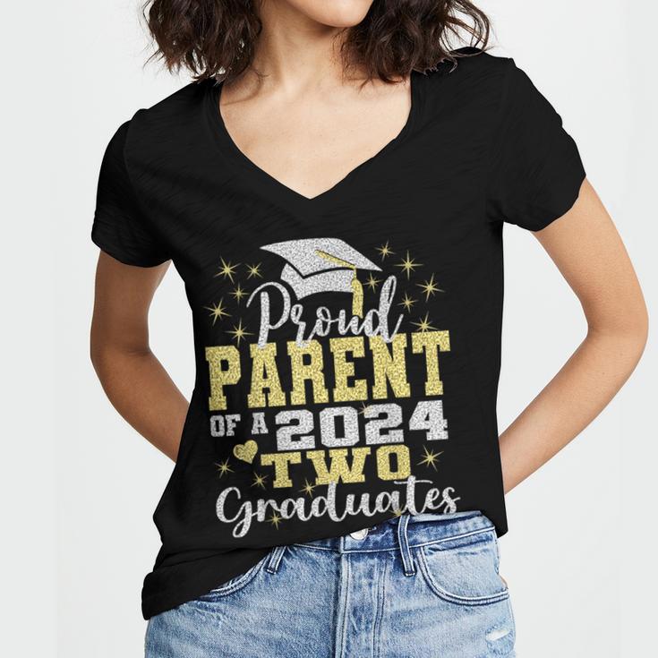 Proud Parent Of Two 2024 Graduate Class 2024 Graduation Women's Jersey Short Sleeve Deep V-Neck Tshirt