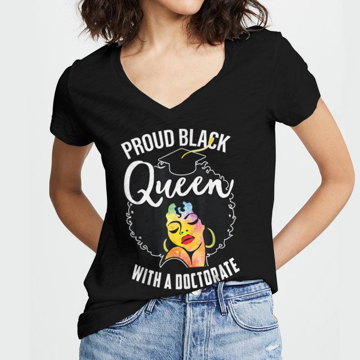 Proud Queen PhD Doctorate Degree Graduation Woman Girl Women's Jersey Short Sleeve Deep V-Neck Tshirt