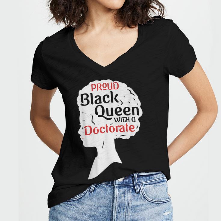 Proud Queen Shirt PhD Graduation Afro Doctorate Women's Jersey Short Sleeve Deep V-Neck Tshirt