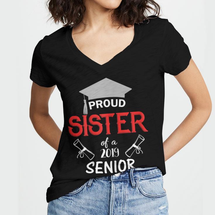 Proud Sister Of a 2019 Senior Graduation Family Women's Jersey Short Sleeve Deep V-Neck Tshirt