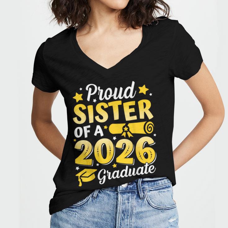 Proud Sister Of A 2026 Graduate Senior Class Graduation Women's Jersey Short Sleeve Deep V-Neck Tshirt