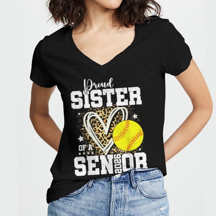 Proud Sister Of A 2026 Senior Softball Graduation Leopard Women's Jersey Short Sleeve Deep V-Neck Tshirt