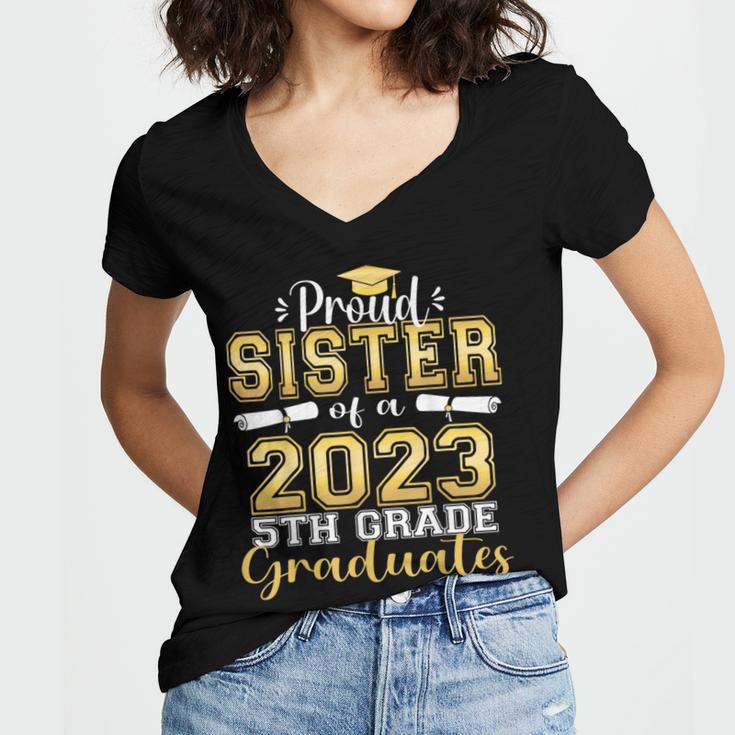 Proud Sister Of 5th Grade Graduate 2023 Family Graduation Women's Jersey Short Sleeve Deep V-Neck Tshirt