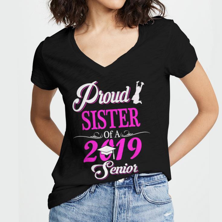 Proud SISTER Of A Class 2019 Senior Tshirt Graduation Women's Jersey Short Sleeve Deep V-Neck Tshirt