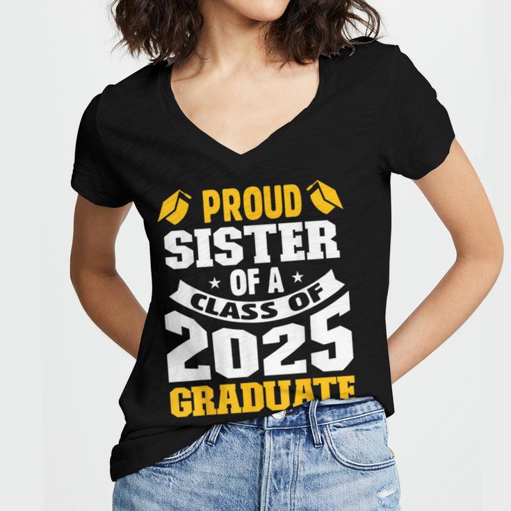 Proud Sister Of a Class Of 2025 Graduate Family Graduation Women's Jersey Short Sleeve Deep V-Neck Tshirt