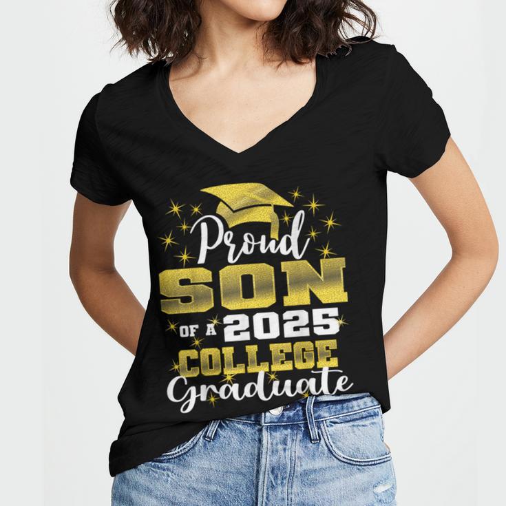 Proud Son Of 2025 College Graduate Family 24 Graduation Women's Jersey Short Sleeve Deep V-Neck Tshirt