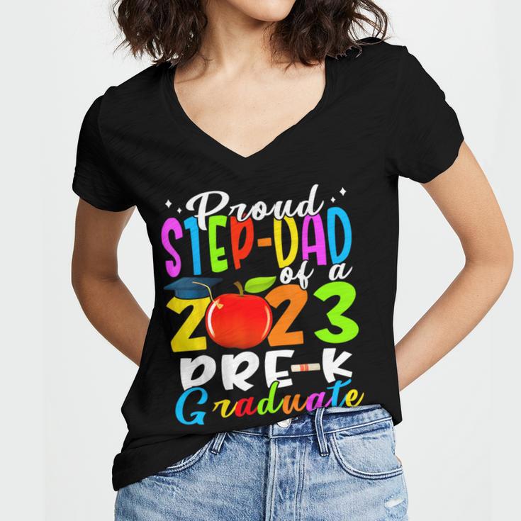 Proud Step-Dad Of 2023 Pre-K Graduate Fathers Day Graduation Women's Jersey Short Sleeve Deep V-Neck Tshirt