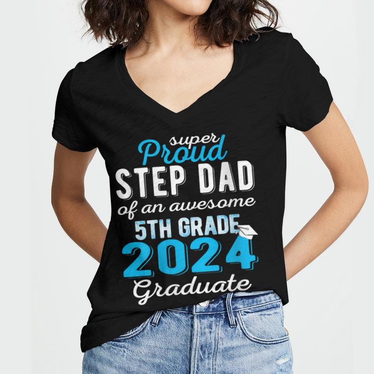Proud Step Dad Of 5th Grade Graduate 2024 Family Graduation Women's Jersey Short Sleeve Deep V-Neck Tshirt