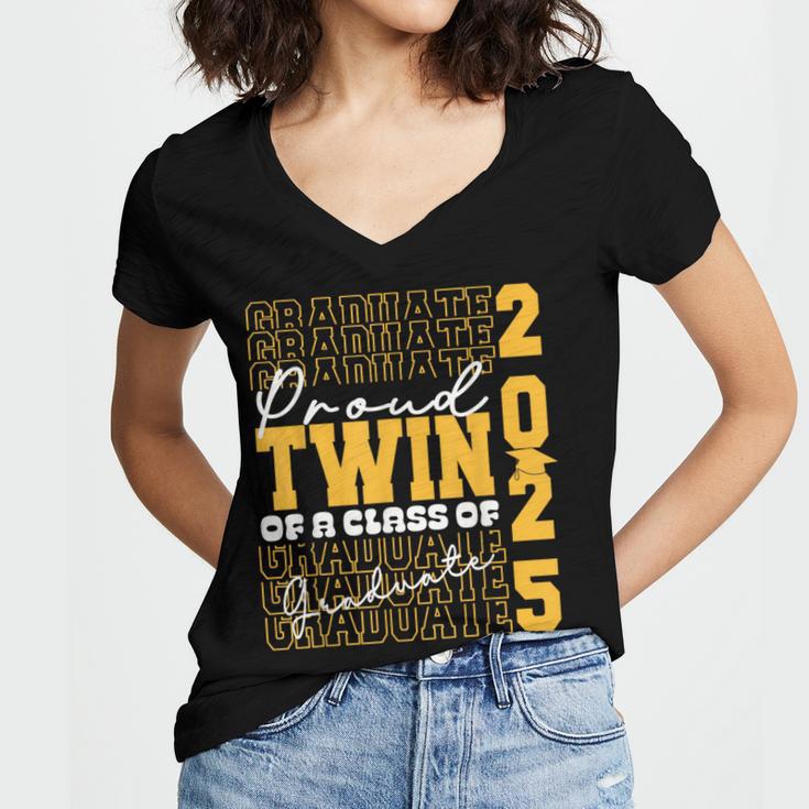 Proud Twin Of a 2025 Graduate Grad Prom Graduation Squad 25 Women's Jersey Short Sleeve Deep V-Neck Tshirt