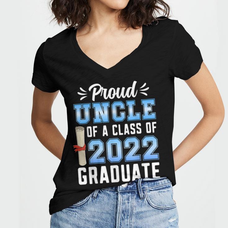 Proud Uncle Of A Class Of 2022 Graduate 22 Senior Graduation Women's Jersey Short Sleeve Deep V-Neck Tshirt