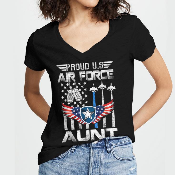 Proud US Air Force Aunt Flag Air Force Graduation Aunt Tee Women's Jersey Short Sleeve Deep V-Neck Tshirt