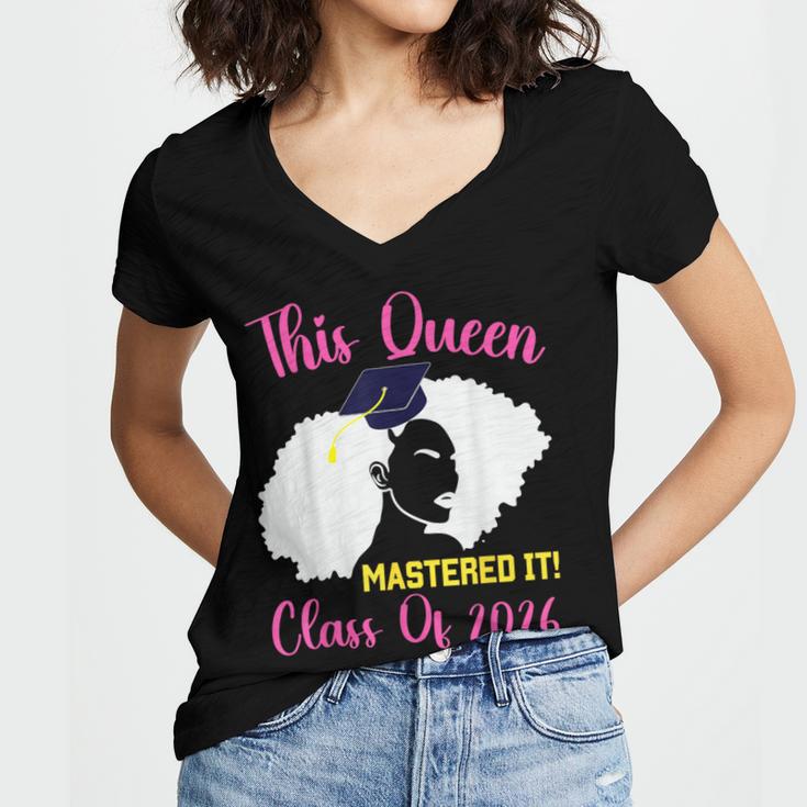 This Queen Mastered It Masters Graduation Class Of 2026 Women's Jersey Short Sleeve Deep V-Neck Tshirt