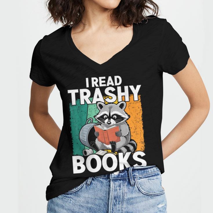 Raccoon Smutty Book Lover Spicy Romance Novels Women's Women's Jersey Short Sleeve Deep V-Neck Tshirt