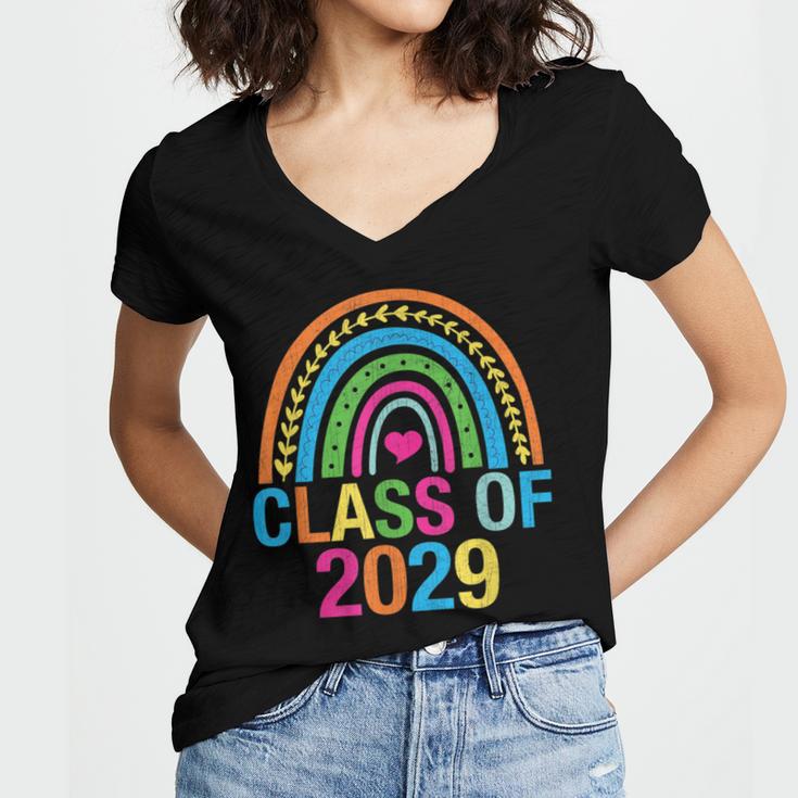 Rainbow Senior 2029 Shirt Class Of 2029 Cute Graduation Women's Jersey Short Sleeve Deep V-Neck Tshirt