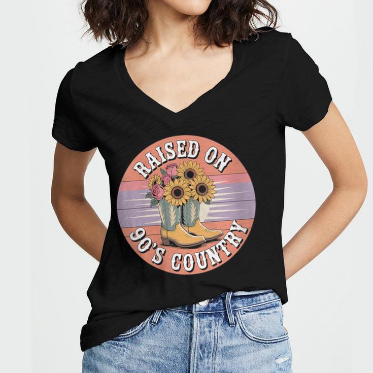 Raised On 90’s Country Women Retro Western Music Nostalgia Women's Jersey Short Sleeve Deep V-Neck Tshirt Raised On 90’s Country Women Retro Western Music Nostalgia Women's Jersey Short Sleeve Deep V-Neck Tshirt