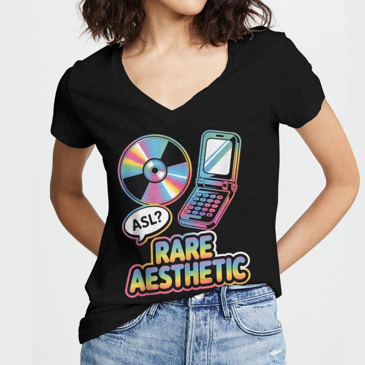 Rare Aesthetic Retro Nostalgia Y2K Vibes Women's Jersey Short Sleeve Deep V-Neck Tshirt Rare Aesthetic Retro Nostalgia Y2K Vibes Women's Jersey Short Sleeve Deep V-Neck Tshirt