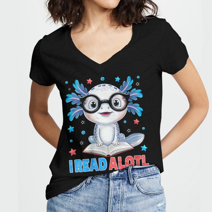 I Read Alotl Cute Axolotl Reading Book Lover Women's Jersey Short Sleeve Deep V-Neck Tshirt I Read Alotl Cute Axolotl Reading Book Lover Women's Jersey Short Sleeve Deep V-Neck Tshirt
