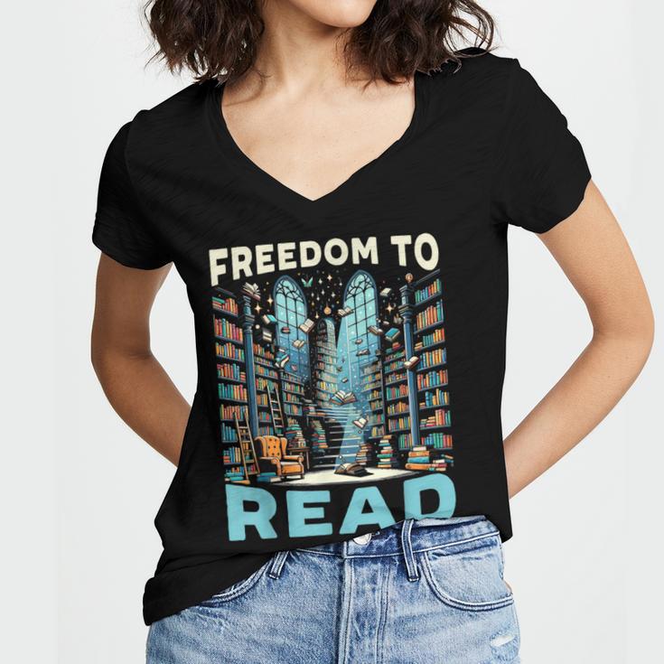 Read Banned Books Bookworm Book Lover Reading Literature Women's Jersey Short Sleeve Deep V-Neck Tshirt