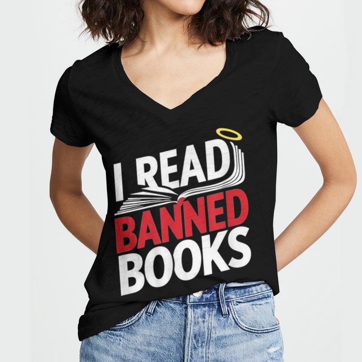 I Read Banned Books Defiant And Bold Women's Jersey Short Sleeve Deep V-Neck Tshirt