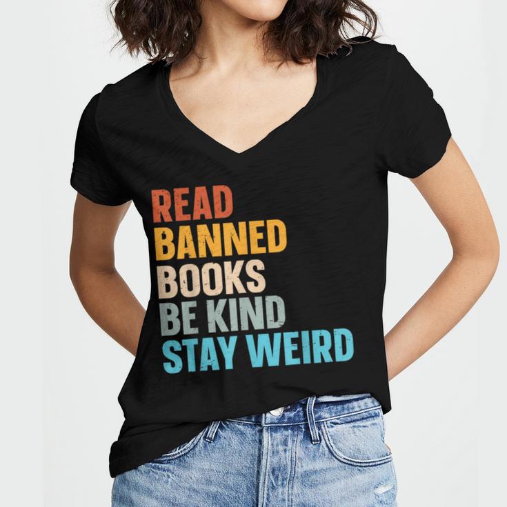 Read Banned Books Be Kind Stay Weird Women's Jersey Short Sleeve Deep V-Neck Tshirt Read Banned Books Be Kind Stay Weird Women's Jersey Short Sleeve Deep V-Neck Tshirt