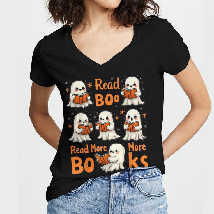 Read Boo KS Read More Bo KS Cute Ghost Reading Book Women's Jersey Short Sleeve Deep V-Neck Tshirt Read Boo KS Read More Bo KS Cute Ghost Reading Book Women's Jersey Short Sleeve Deep V-Neck Tshirt