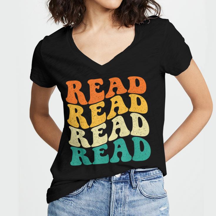 Read Read Read Read Book Lover Reading Bookworm Reader Women's Jersey Short Sleeve Deep V-Neck Tshirt