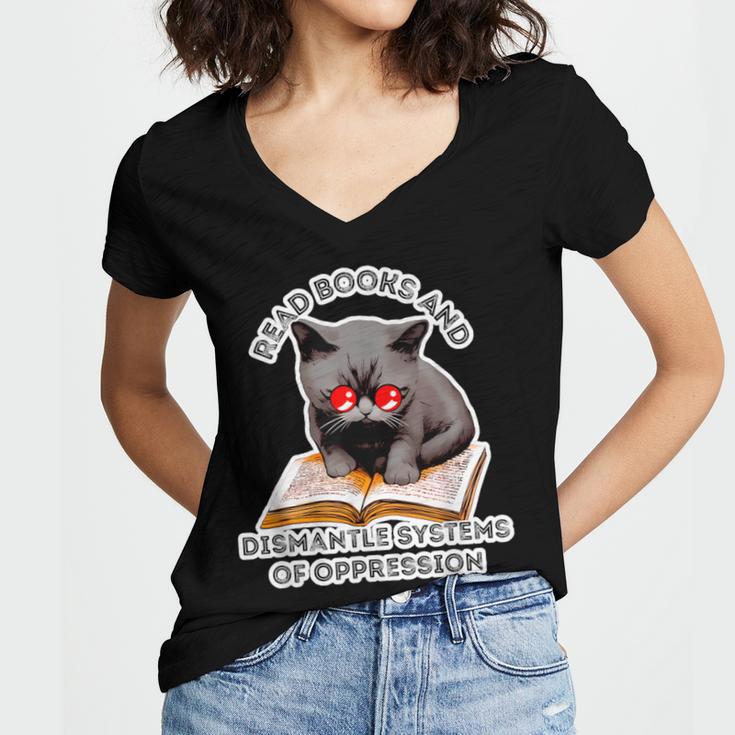 Read Books And Dismantle Systems Of Oppression Women's Jersey Short Sleeve Deep V-Neck Tshirt