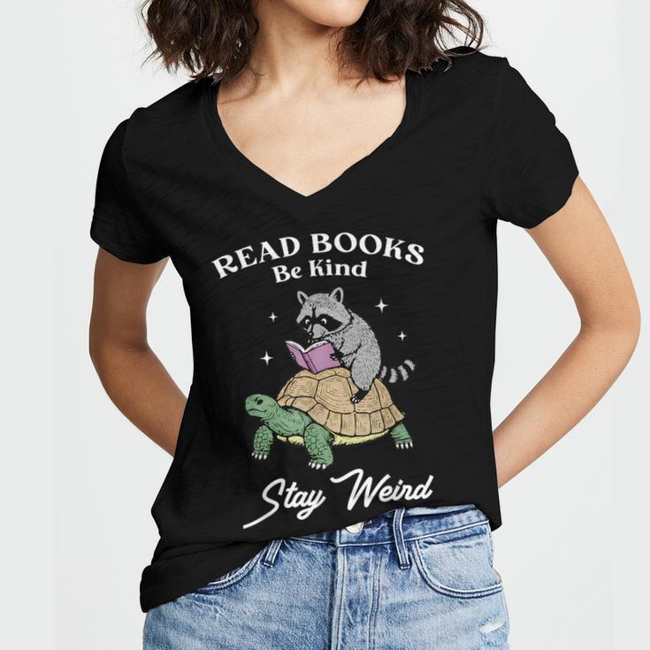 Read Books Be Kind Stay Weird Women's Jersey Short Sleeve Deep V-Neck Tshirt