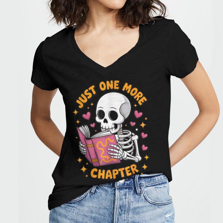 Read Books Lover Bookworm Cute Reading Just One More Chapter Women's Jersey Short Sleeve Deep V-Neck Tshirt
