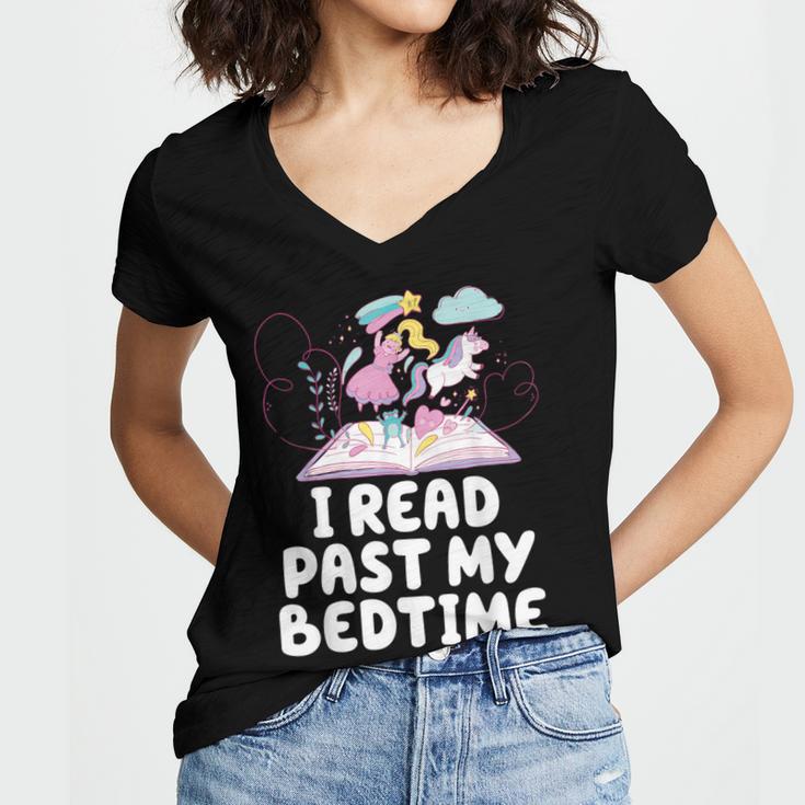 I Read Past My Bedtime Reading Unicorn Book Lover Women's Jersey Short Sleeve Deep V-Neck Tshirt