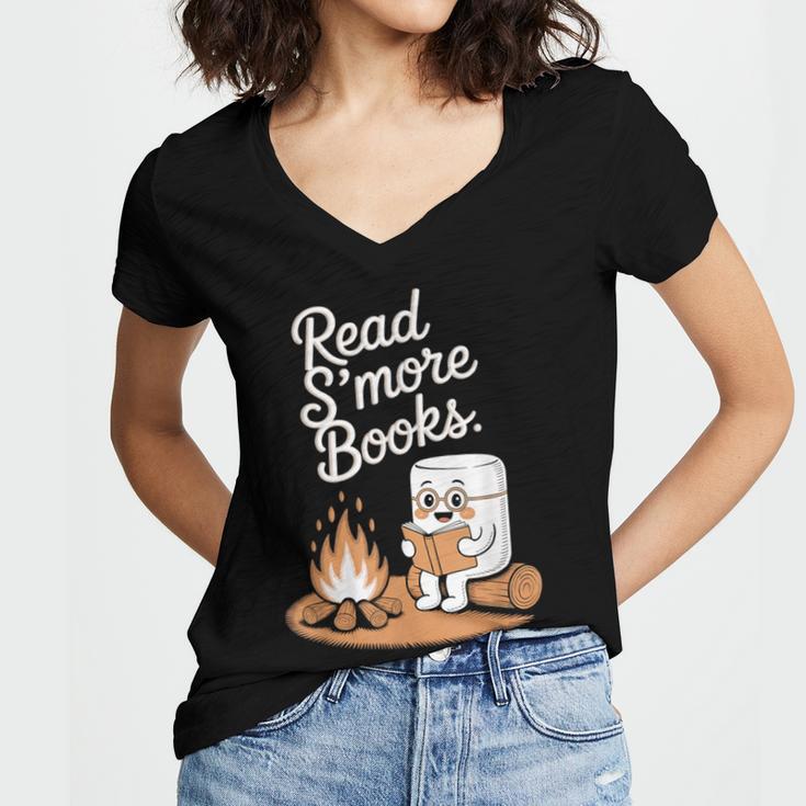 Read S'More Books Camping Outdoors Reading Campfire Smores Women's Jersey Short Sleeve Deep V-Neck Tshirt Read S'More Books Camping Outdoors Reading Campfire Smores Women's Jersey Short Sleeve Deep V-Neck Tshirt