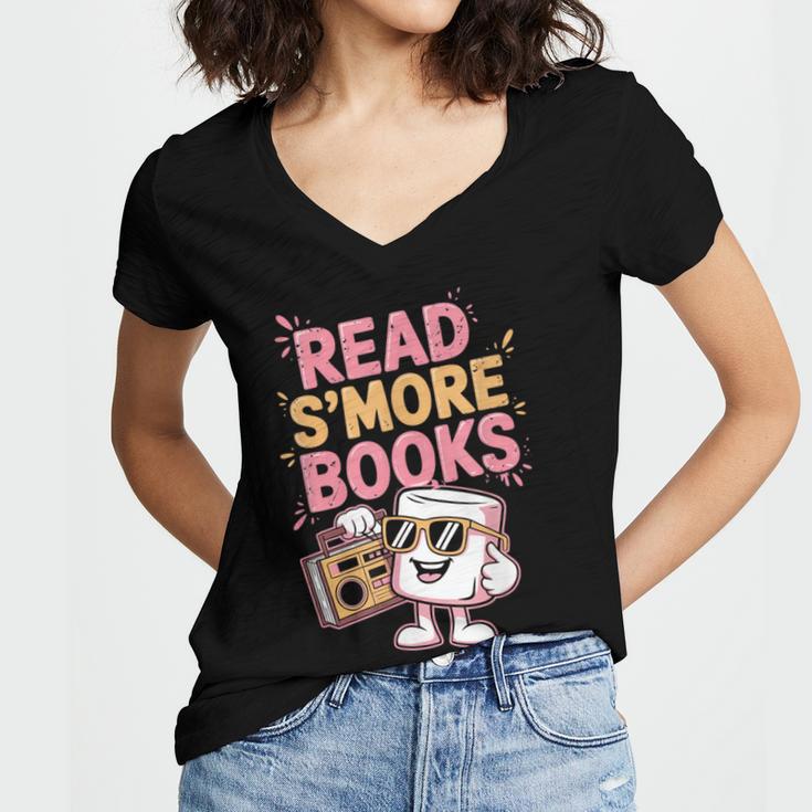 Read S'More Books Camping Outdoors Travel Campfire Smores Women's Jersey Short Sleeve Deep V-Neck Tshirt Read S'More Books Camping Outdoors Travel Campfire Smores Women's Jersey Short Sleeve Deep V-Neck Tshirt